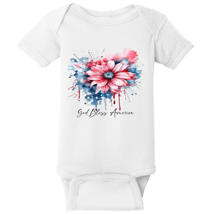 USA Flag Colors Flowers God Bless America Patriotic Floral Baby Bodysuit