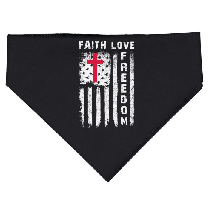 USA Flag Christian - Faith Family Freedom USA-Made Doggie Bandana