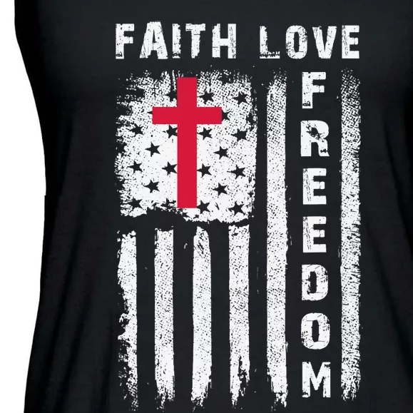 USA Flag Christian - Faith Family Freedom Ladies Essential Flowy Tank