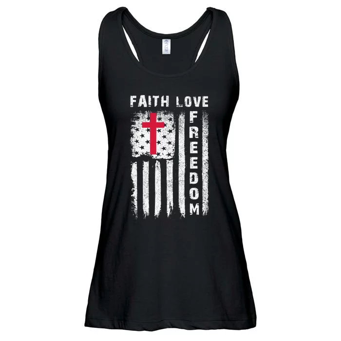 USA Flag Christian - Faith Family Freedom Ladies Essential Flowy Tank