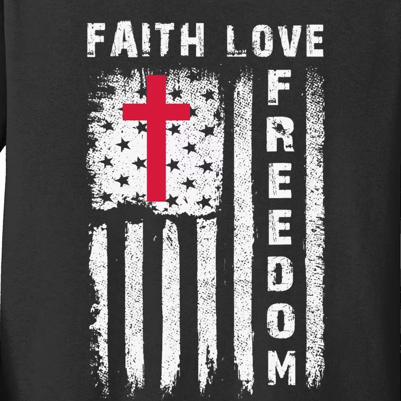 USA Flag Christian - Faith Family Freedom Kids Long Sleeve Shirt