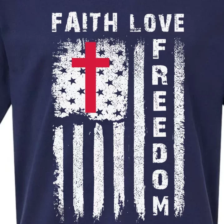 USA Flag Christian - Faith Family Freedom Sueded Cloud Jersey T-Shirt