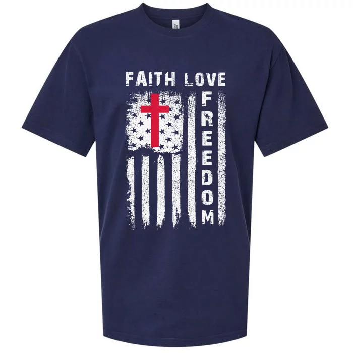 USA Flag Christian - Faith Family Freedom Sueded Cloud Jersey T-Shirt