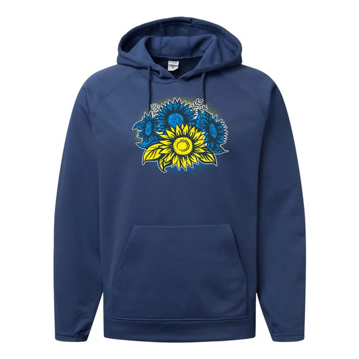 Ukrainian Flag Colors Sunflowers Stand With Ukraine Performance Fleece Hoodie