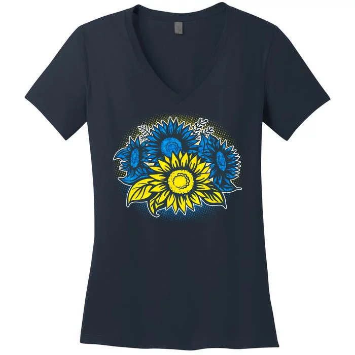 Ukrainian Flag Colors Sunflowers Stand With Ukraine Women's V-Neck T-Shirt