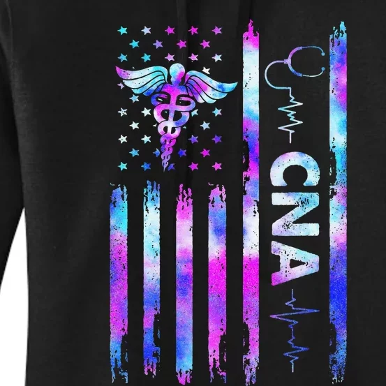 US Flag CNA Tie Dye Cute Certified Nursing Assistant Women's Pullover Hoodie