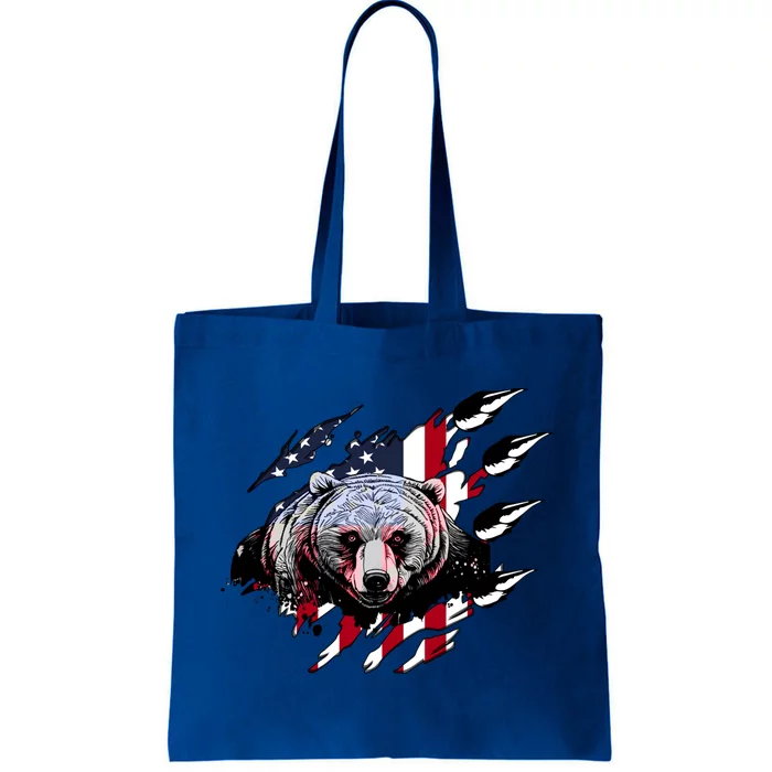 Us Flag Claw Grizzly Bear Patriotic Hunting Gift Tote Bag