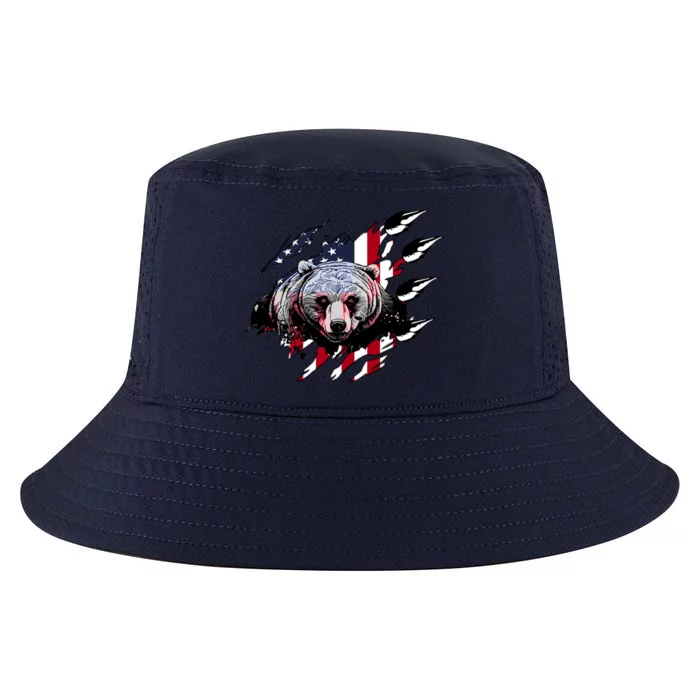 Us Flag Claw Grizzly Bear Patriotic Hunting Gift Cool Comfort Performance Bucket Hat