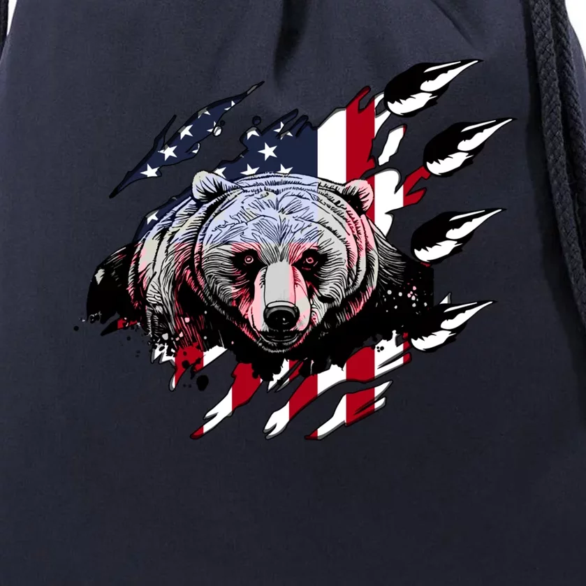 Us Flag Claw Grizzly Bear Patriotic Hunting Gift Drawstring Bag