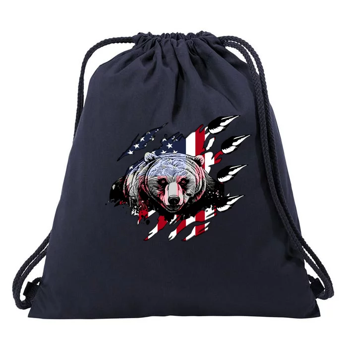 Us Flag Claw Grizzly Bear Patriotic Hunting Gift Drawstring Bag