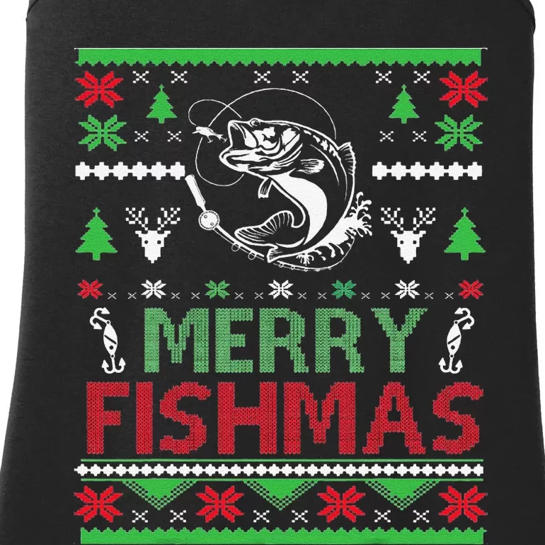 Ugly FISHING Christmas Bass Fish Apparel Merry Fishmas. Ladies Essential Tank