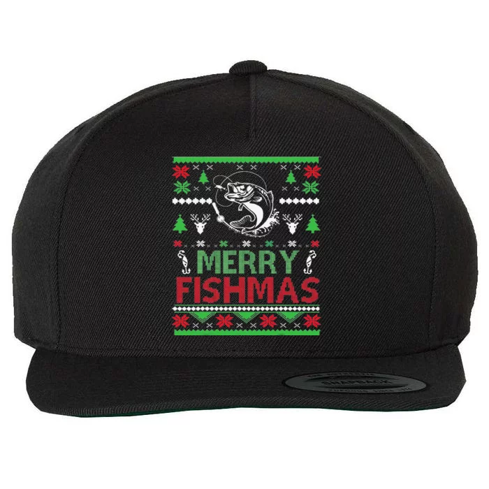 Ugly FISHING Christmas Bass Fish Apparel Merry Fishmas. Wool Snapback Cap