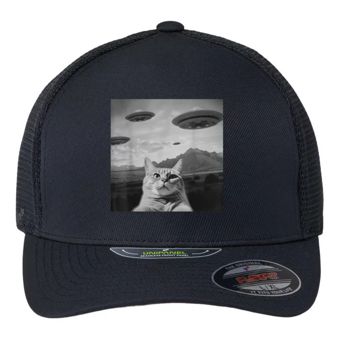 UFO Funny Cat Flexfit Unipanel Trucker Cap