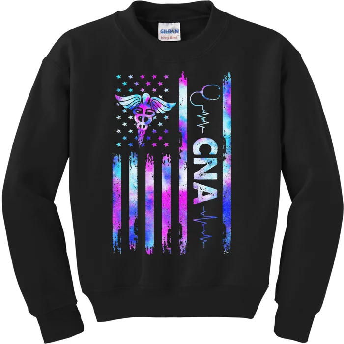 US Flag CNA Tie Dye Cute Certified Nursing Assistant Kids Sweatshirt