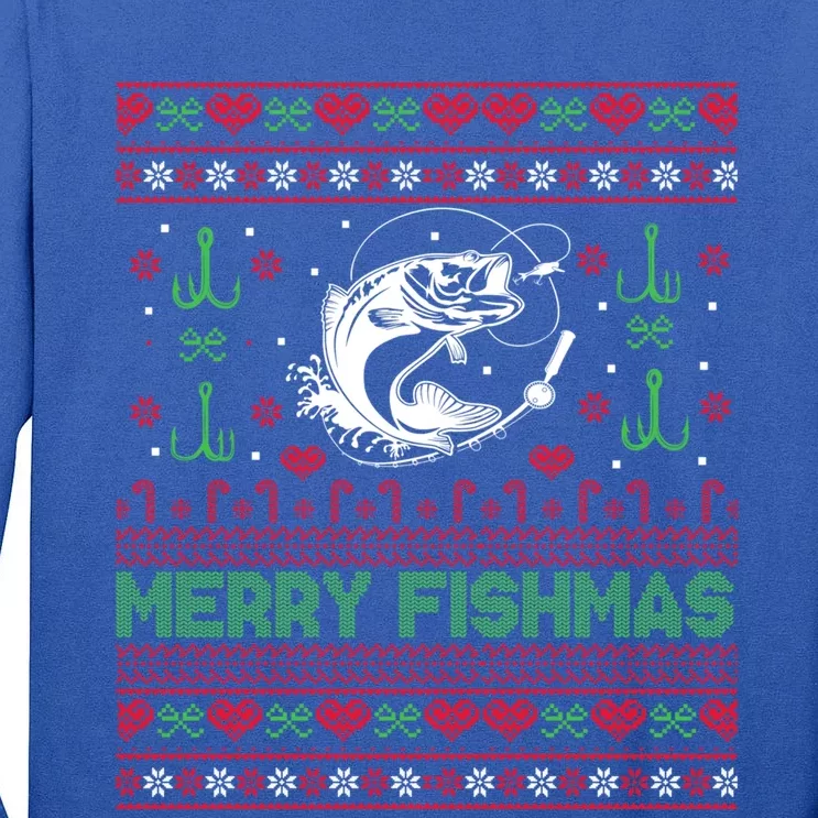 Ugly Fishing Christmas Bass Fish Merry Fishmas Funny Gift Tall Long Sleeve T-Shirt