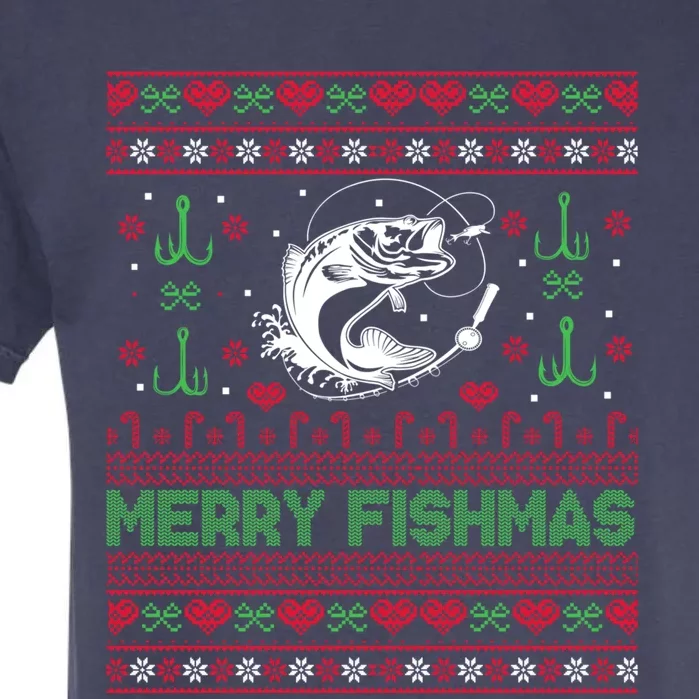 Ugly Fishing Christmas Bass Fish Merry Fishmas Funny Gift Garment-Dyed Heavyweight T-Shirt