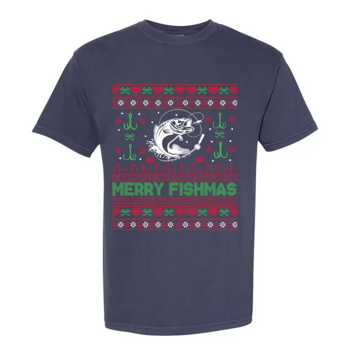 Ugly Fishing Christmas Bass Fish Merry Fishmas Funny Gift Garment-Dyed Heavyweight T-Shirt