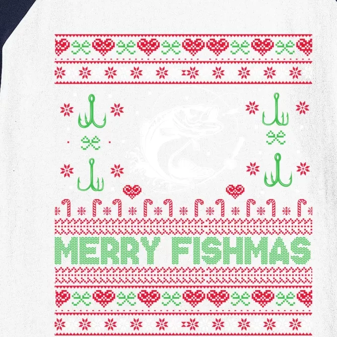 Ugly Fishing Christmas Bass Fish Merry Fishmas Funny Gift Baseball Sleeve Shirt