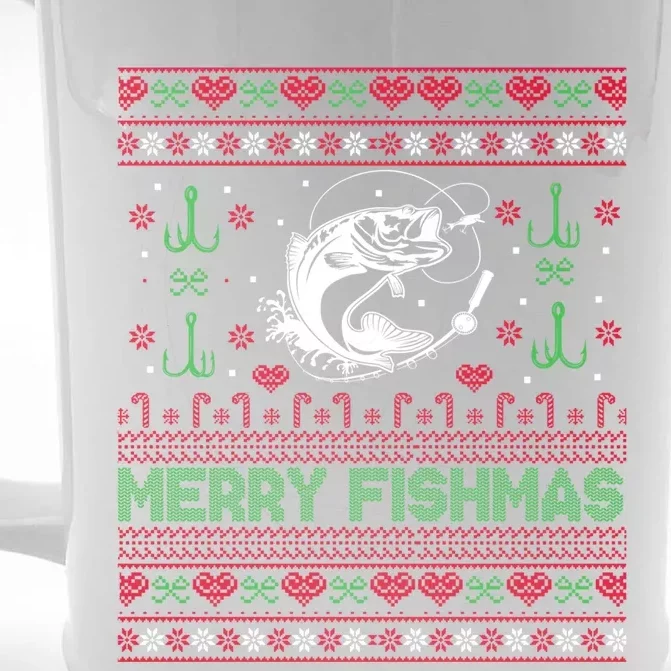 Ugly Fishing Christmas Bass Fish Merry Fishmas Funny Gift Front & Back Beer Stein