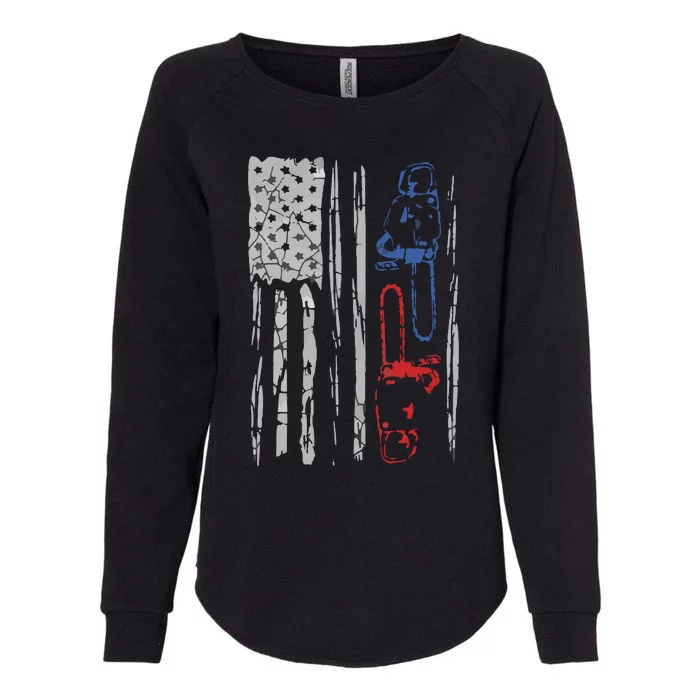 US FLAG CHAINSAW Lumberjack Logger Lumber Gift Tee Womens California Wash Sweatshirt