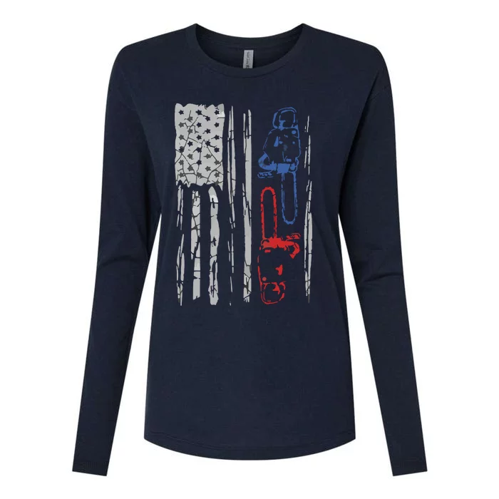 US FLAG CHAINSAW Lumberjack Logger Lumber Gift Tee Womens Cotton Relaxed Long Sleeve T-Shirt