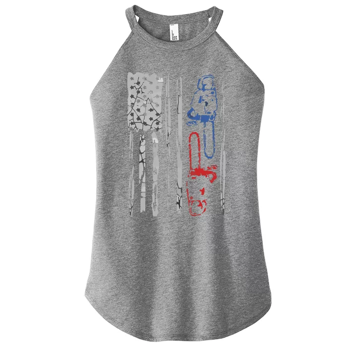 US FLAG CHAINSAW Lumberjack Logger Lumber Gift Tee Women’s Perfect Tri Rocker Tank