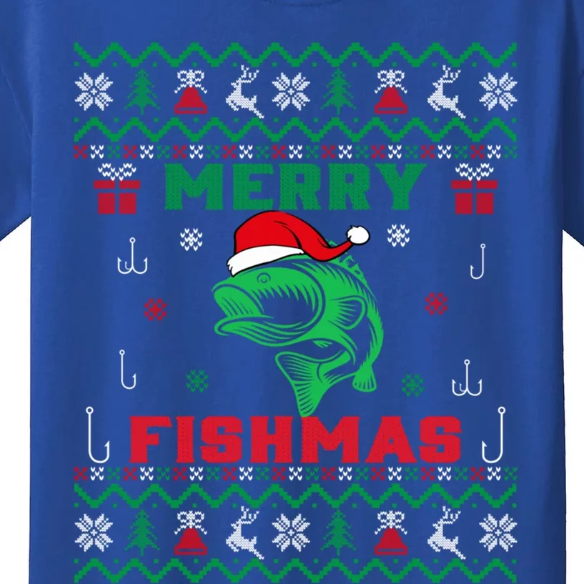 Ugly Fishing Christmas Merry Fishmas Fish Fisher Xmas Gift Kids T-Shirt