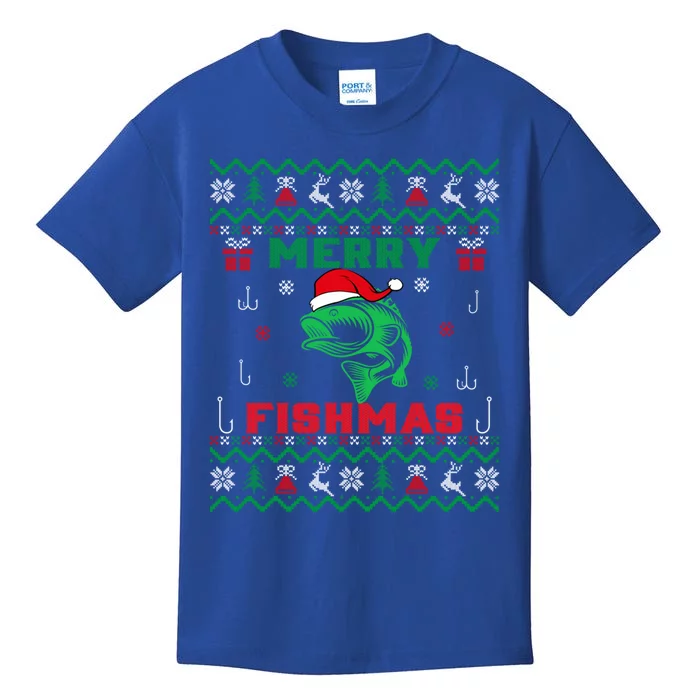 Ugly Fishing Christmas Merry Fishmas Fish Fisher Xmas Gift Kids T-Shirt