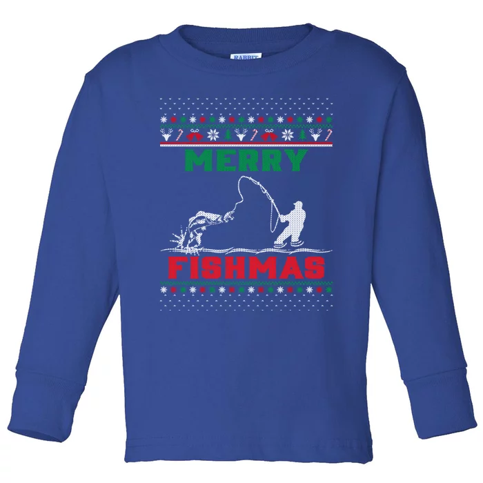 Ugly Fishing Christmas Merry Fishmas Fish Fisher Xmas Gift Toddler Long Sleeve Shirt