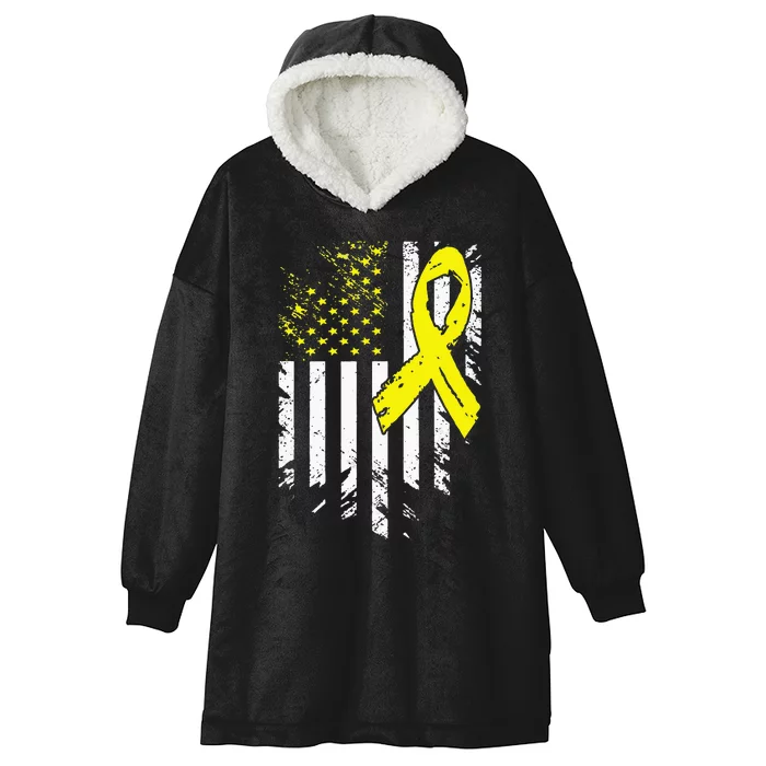 USA Flag Childhood Cancer Awareness Family Support Hooded Wearable Blanket