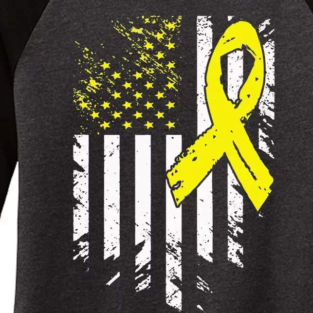 USA Flag Childhood Cancer Awareness Family Support Women's Tri-Blend 3/4-Sleeve Raglan Shirt