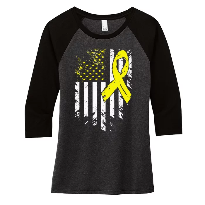 USA Flag Childhood Cancer Awareness Family Support Women's Tri-Blend 3/4-Sleeve Raglan Shirt