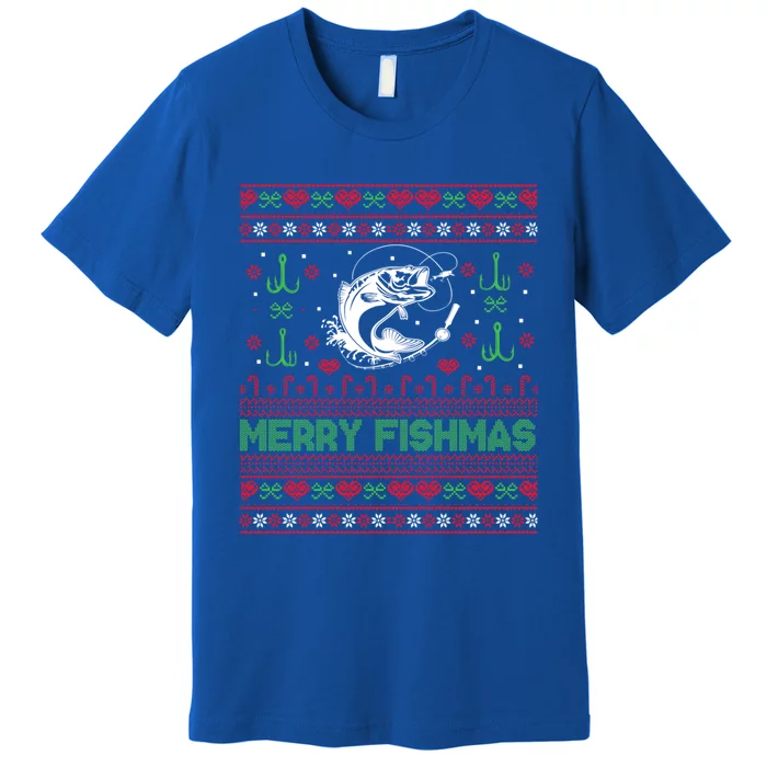 Ugly Fishing Christmas Bass Fish Merry Fishmas Funny Gift Premium T-Shirt