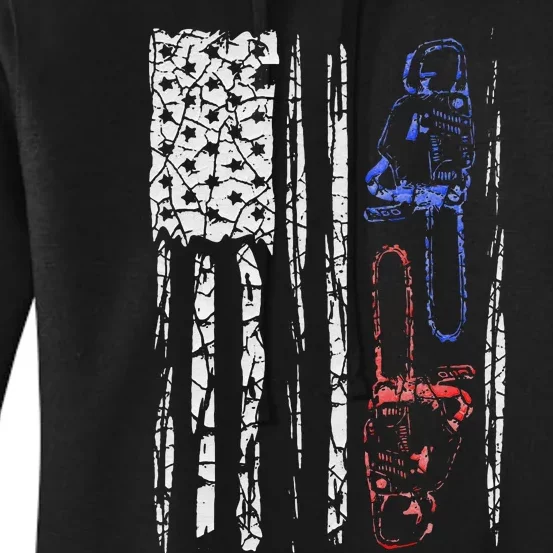 US FLAG CHAINSAW Lumberjack Logger Lumber Gift Women's Pullover Hoodie