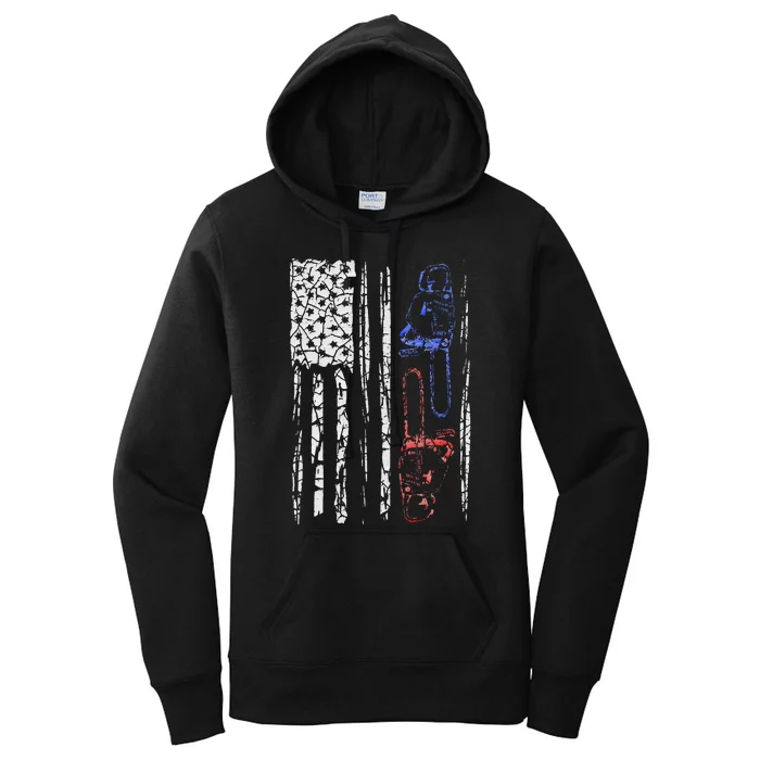 US FLAG CHAINSAW Lumberjack Logger Lumber Gift Women's Pullover Hoodie