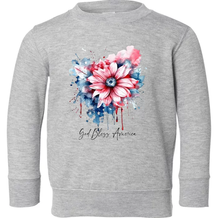 USA Flag Colors Flowers God Bless America Patriotic Floral Toddler Sweatshirt