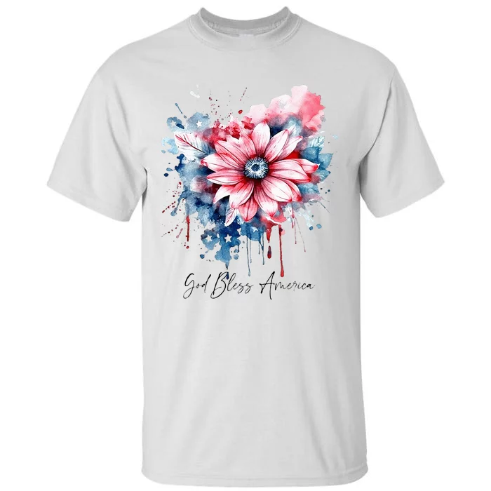 USA Flag Colors Flowers God Bless America Patriotic Floral Tall T-Shirt