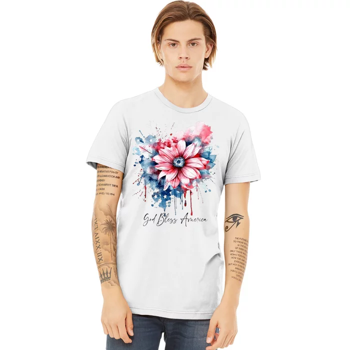 USA Flag Colors Flowers God Bless America Patriotic Floral Premium T-Shirt