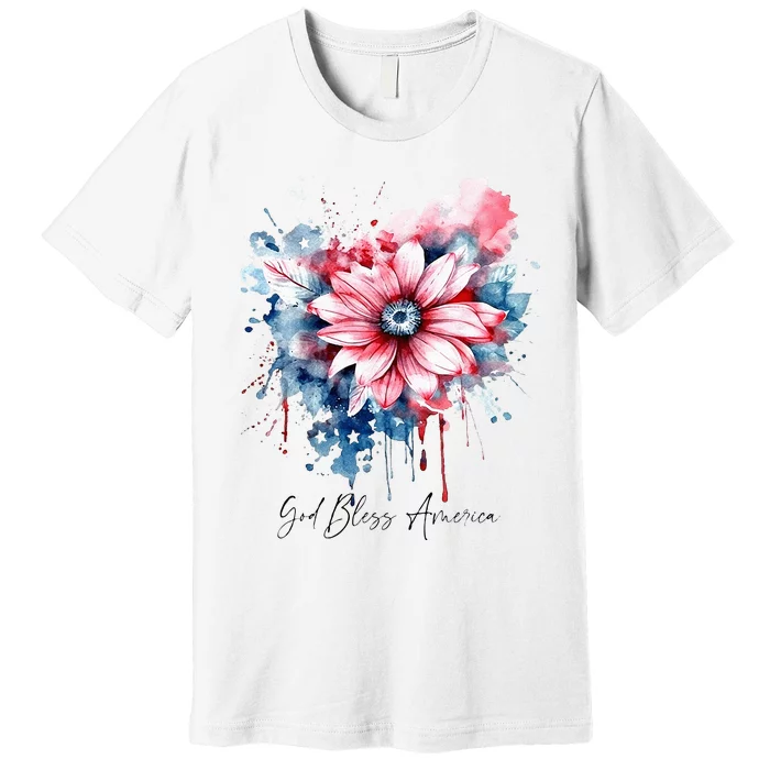 USA Flag Colors Flowers God Bless America Patriotic Floral Premium T-Shirt