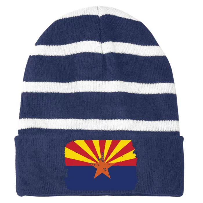 Us Flag Citizen America Distressed State Flag Arizona Striped Beanie with Solid Band