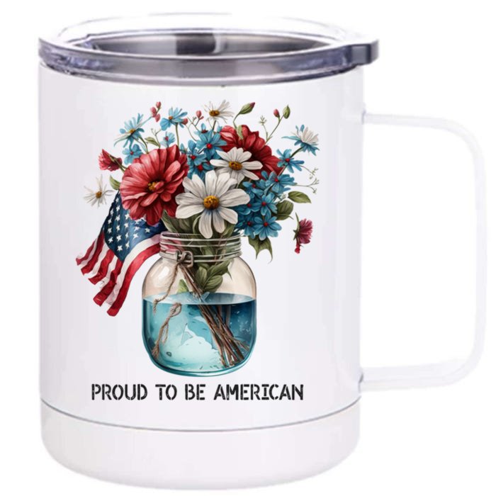 Usa Flag Colors Flowers Red White Blue Proud To Be American Meaningful Gift Front & Back 12oz Stainless Steel Tumbler Cup