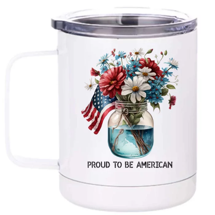 Usa Flag Colors Flowers Red White Blue Proud To Be American Meaningful Gift Front & Back 12oz Stainless Steel Tumbler Cup