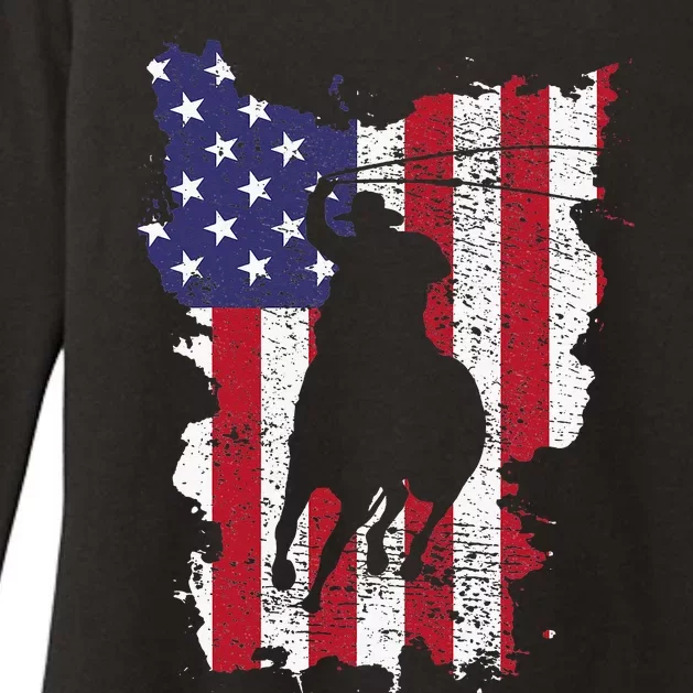 Usa Flag Cowboy Roping Womens CVC Long Sleeve Shirt