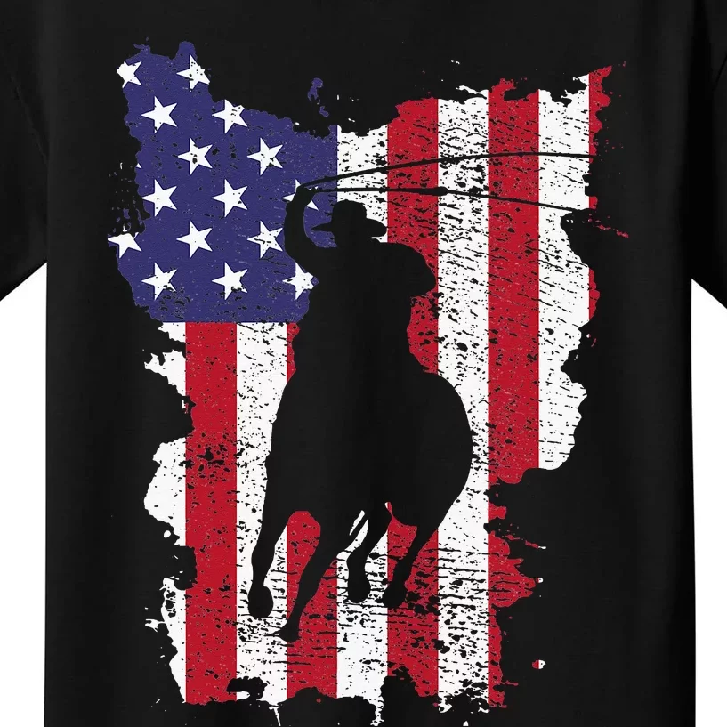 Usa Flag Cowboy Roping Kids T-Shirt