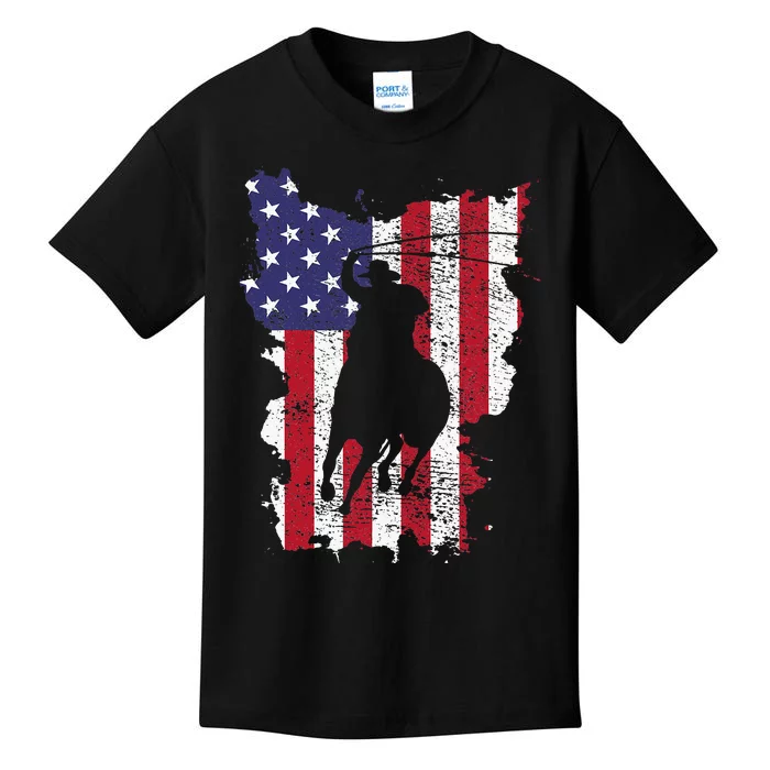 Usa Flag Cowboy Roping Kids T-Shirt