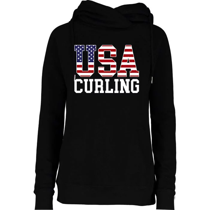 Usa Flag Curler American Curling Gift Womens Funnel Neck Pullover Hood