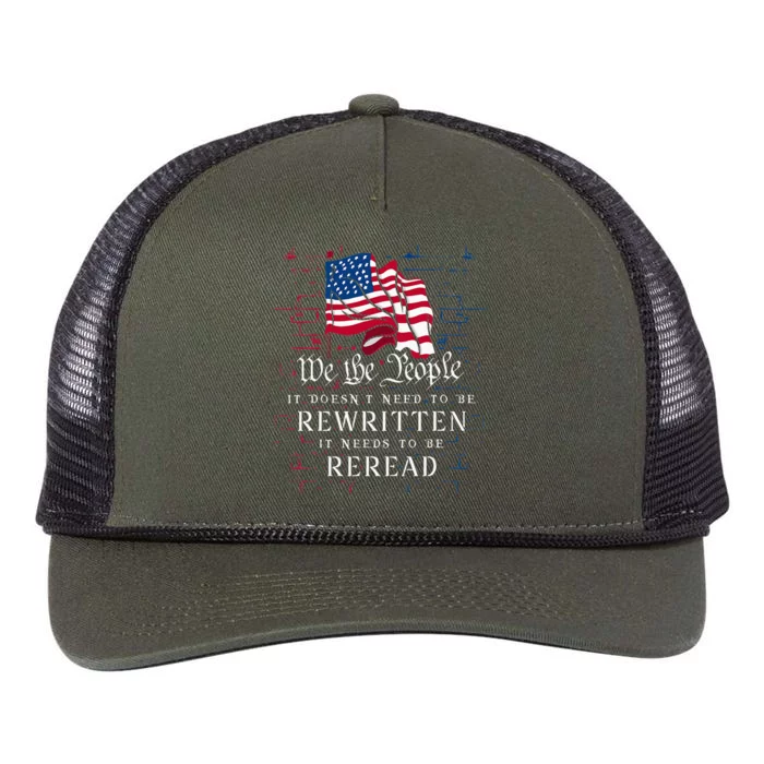 US Flag Constitution Of The USA Needs To Be Reread Retro Rope Trucker Hat Cap