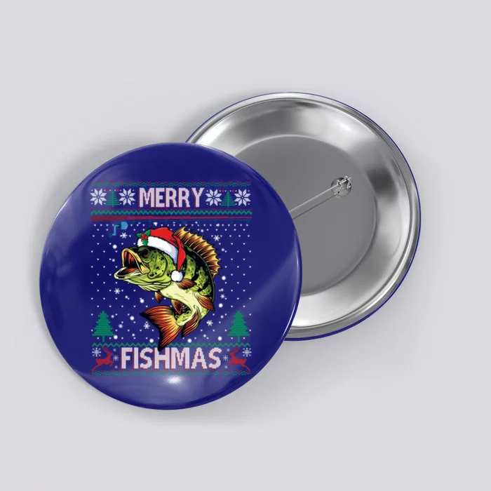 Ugly Fishing Christmas Bass Fish Merry Fishmas Cool Gift Button