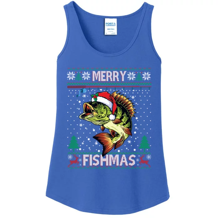 Ugly Fishing Christmas Bass Fish Merry Fishmas Cool Gift Ladies Essential Tank