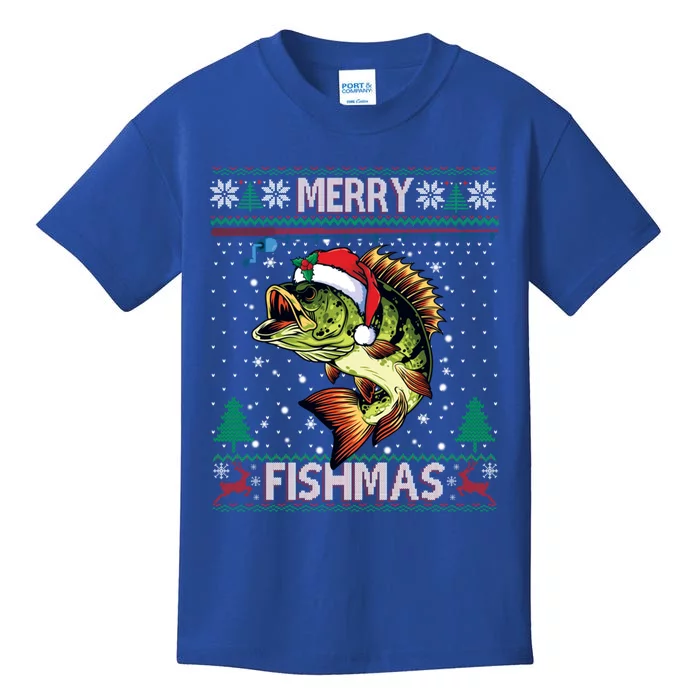 Ugly Fishing Christmas Bass Fish Merry Fishmas Cool Gift Kids T-Shirt